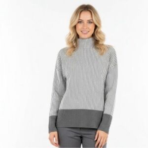 Rachel Zoe Super Soft Mock Turtleneck Sweater L Taupe Two Tone Vertical Stripe